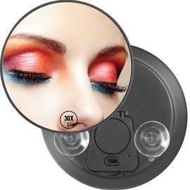 5" 30x Magnifying Makeup Mirror with Suction Cup,Compact Travel Size Vanity Mirror with Ring,30X Strong Manification Concave Mirror for Partial Close-up Makeup,Mid-size Portable Handheld Mirror