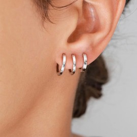 ALEXCRAFT Small Huggie 925 Sterling Silver Hoop Earrings Set for Women Men Hypoallergenic Cubic Zirconia Earrings Multiple Piercings 6 Pairs 12/14/16 mm