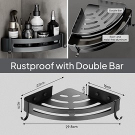 Spanley Towel Rack Shelves SUS304 Stainless Rustproof with Double Bar & 5 Hooks, Kitchen and Shower Room Organizer, Shelf Holder, Bathroom Storage for Towels, Bathrobes, Shower Caddy, Gun Grey