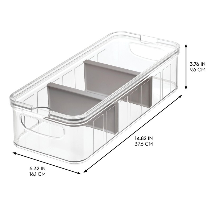 iDesign Large Fridge Organizer Bin with Removable Divider and Lid