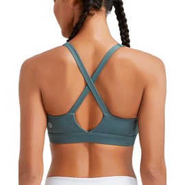 RUNNING GIRL Sports Bras for Women, Medium Support Molded Cup Sports Bras with Sewn in Pads Strappy Workout Yoga Bra(2970 Sage Green M)