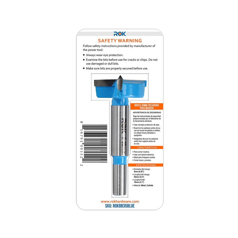 Rok Hardware 35mm Hinge Boring Forstner Drill Bit, Blue ROKBB35BLUE