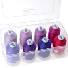 New brothread - 18 Options - Multi-Purpose 100% Mercerized Cotton Thread 50S/3 600M Each Spool for Quilting, Serger, Sewing and Embroidery - 8xCandy(Different Purple) with Clear Plastic Storage Box