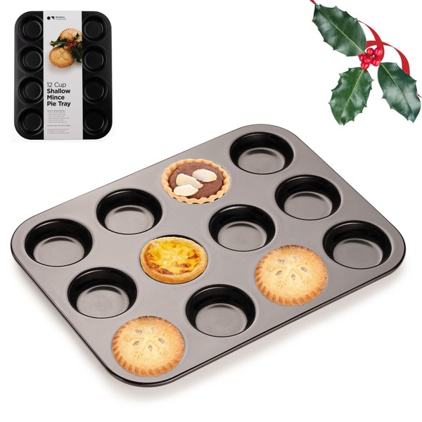 Wrenbury Pro 12 Cup Mince Pie Baking Tray – Non Stick Patty Tins Easy Baking Tin for Jam Tarts, Mini Yorkshire Puddings - 10 Year Guarantee - Bun Tins for Baking