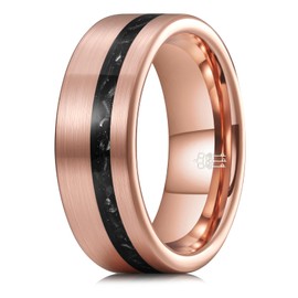 THREE KEYS JEWELRY 8mm Rose Gold Plated Tungsten Carbide Wedding Band Engagement Ring for Men Women Couple Comfort Fit Matte Finish Inlay Silver Shreds 10.5