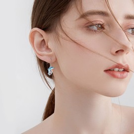 YFN Dolphin Earrings for Women Girls Sterling Silver Crystal Dolphin Dangle Drop Earrings