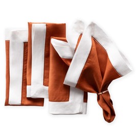 Linen Napkins 20 x 20 inch - 100% Flax Linen Burnt Orange and White Cloth Napkins Set of 4 - Hemstitch Napkin Cloth Washable for Spring, Summer, Fall and Winter