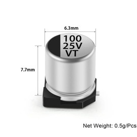 Cermant 20pcs 25V 100UF SMD Aluminium Electrolytic Capacitors for Arduino 6.3X7.7MM(0.25x0.3in)