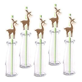 Deer straw Decor, 24-Pack Deer Baby shower Kids Birthday Party Supply Decorations, Paper Decorative Straws