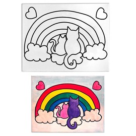 8x10 Rainbow Cat Theme Canvas Painting | Themed Pre Drawn Stretched Canvas | Backyard Party | Summer Camps Kids Paint Party Favor | DIY PARTY