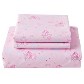 Softan Kids Bed Sheet Set, Girls Twin Size Kids Sheets, Microfiber Kids Fitted Sheet and Pillowcase, Breathable and Silky Soft, 3 Piece Purple Unicorn Printed Kids Twin Bed Sheet