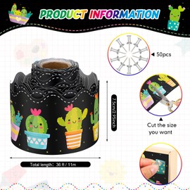 Breling 36/65 ft Cactus Border for Bulletin Board Scalloped Rolled Border Trim Black Board for Classroom School Office Wall Desk Chalkboard Decoration (2.95 Inch X 36 ft)