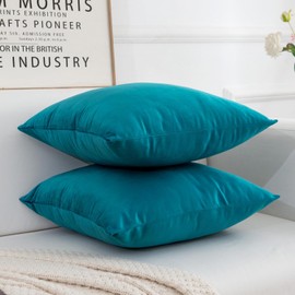 Teal Throw Pillows Pack of 2 Velvet Soft Decorative Square Throw Pillow Covers Set Cushion Case for Sofa Bedroom Car 18x18 Inch 45x45 Cm Modern house Home Decor for Sofa Living Room Couch Bed