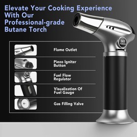 Sondiko Blow Torch, Butane Torch Lighter, Refillable Creme Brulee Torch with Adjustable Flame, Safety Lock for Soldering, Kitchen, Welding, Butane Gas Not Included