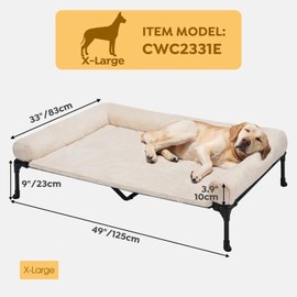 Veehoo Cooling Elevated Dog Bed + Removable Fluffy Plush Pillow Cushion, Raised Dog Bed with Washable Bolster Mat, Breathable Teslin Mesh, No-Slip Feet, 49" x 33" Dog Couch Bed, White, CWC2331E
