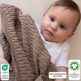 Little Dedi 100% Organic Cotton Baby Blanket Knitted 80 x 100 cm Mocha - GOTS Certified, Soft and Breathable, Ideal for Newborns and Infants, Nora