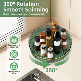 Acrylic Lazy Susan Organizer, 10.6" Acrylic Spinning Turntable for Cabinet, Bathroom, Countertop, 1-Tier Turntable Organizer, Rotating Tray, Plastic Lazy Susan for Kitchen (Green, 10.6 Inches)