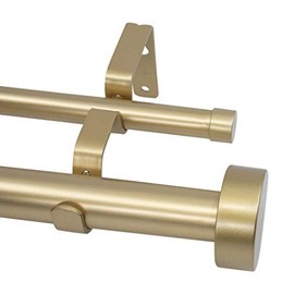 Meriville 1-Inch Diameter Double Window Treatment Curtain Rod, Vico End Cap Finial (28"-48", Royal Gold with Gold Finial)