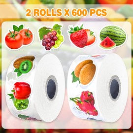 1200Pcs Fruit Vegetable Stickers, Cute 16 Styles Food Stickers for Kids, Colorful Waterproof Vegetable Sticker for Kids Teachers Classroom Rewards, Scrapbooking, DIY Crafts(2 Rolls)
