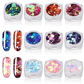 10 Colours Glitter Set for Nails, Cozevdnt Nail Glitter Powder, Glitter Holographic Sequins, Glitter Powder Glitter Iridescent Flakes, for Face Body DIY Nail Art Make Up
