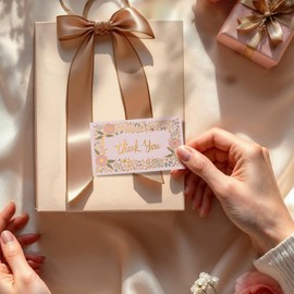 Prims & Flourish Small Thank You Cards Bulk, 100-Pack Mini Thank You For Your Order Cards, Gold Foil Floral Design, 2 x 3.5 Inches, Business Card Size