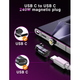 VAFOTON 240 W USB C Magnetic Adapter, 9-Pin USB C Magnetic Adapter (2 Pack), 540° Rotation Type C Magnetic Adapter, Supports PD 240 W 5A Quick Charge, Data Transfer, for MacBook Pro/USB-C Laptop