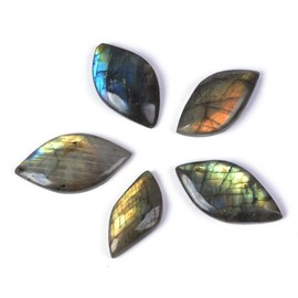 Natural Labradorite Gemstone Leaf Shaped Cab Cabochon Jewelry Craft DIY Kit (Pack of 5) Small