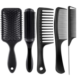 SALONSILK Hair Brush and Comb Set for Women and Men, 5Pcs Paddle Hair Brush, Styling Brush and Comb Set, Great On Wet or Dry, No More Tangle for Long Thick Thin Natural Curly