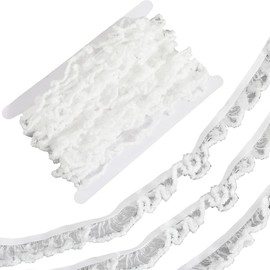 CABODYALS 9.14M 22mm White Elastic Trim Sheer Organza Gathered Soft Fur Edge Stretchy Ribbon Tulle Mesh Ruffled Bridal Ribbons for Sewing Making Wedding Dress Bouquet Decor Diy Craft Supply