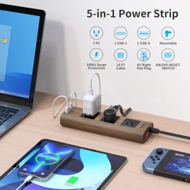 TOPREK PD 20W USB C Power Strip, 3.4 FT Wrapped Ultra Thin Flat Plug Extension Cord with 3 Outlets 3 USB, Non Surge Protector, Compact Power Strip for Cruise Ship, Hotel, School