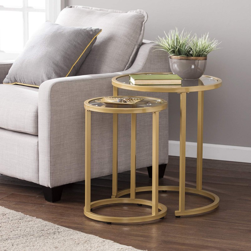 SEI Furniture Evelyn Glam Nesting Side Table 2pc Set, Gold