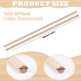 SLTAXAR Pack of 40 Wooden Sticks for Crafts Wooden Sticks Diameter 10 mm Diameter 8 mm x 30 cm Long Craft Wood Round Wooden Sticks Natural Wood Sticks for Crafts Round Wood Sticks for Crafts for Model
