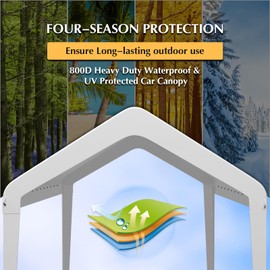 GOTRUTH 12x20 Canopy Replacement Cover, Carport Replacement Canopy Top Cover for 12' x 20' Frame, 800D Heavy Duty Waterproof & Anti-UV Car Canopy with Ball Bungees (Frame is not Included) (White)