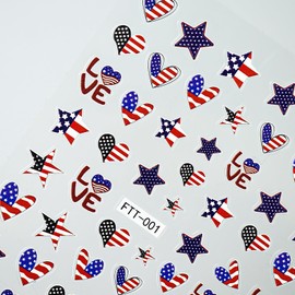 4th of July Nail Stickers 1Pcs Patriotic Designs Nail Art Stickers 5D Embossed American Flag Nail Decals Self Adhesive Star Heart Nail Art Accessories Independence Day Manicure Decorations for Women