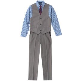 Izod Little Boys 4-Piece Formal Suit Vest Set, Medium Blue/Grey, 4