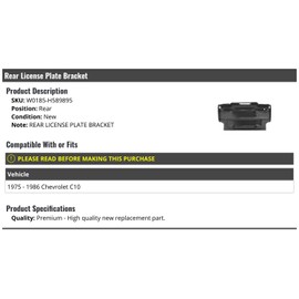 Rear License Plate Bracket - Compatible with 1975-1986 Chevy C10