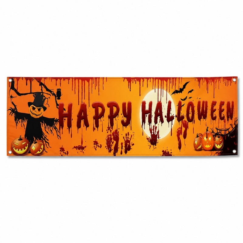 Happy Halloween Hanging Banner – 250cm Pumpkin and Bloody Handprint