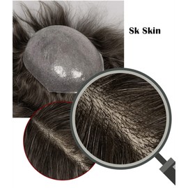 Amiable Toupee for Men, Mens Hairpieces Human Hair Mens Wig Human Hair Replacement System Singleknot 0.05mm PU Thin Skin Black Male Hair Units mens toupee huaman hair (singleknot0.04-0.06mm, 1B)
