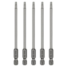 HARFINGTON 5pcs T15 Torx Head Screwdriver Bit 1/4" Hex Shank 4" (100mm) Long Magnetic No Hole Tip Tamper Proof 6 Point Star Screw Driver Drill Bits S2 Steel Industrial Power Screwdrivers