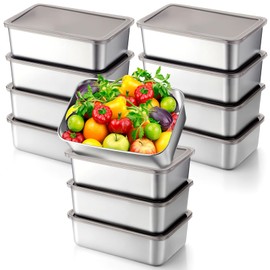 Blushtier 12 Pcs Stainless Steel Food Storage Containers with Brown Lids, 22 oz Metal Lunch Bento Box Reusable Stackable Meal Prep Container for Kitchen Picnic Travel, Freezer& Dishwasher Safe