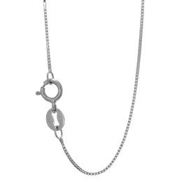 JewelStop 10k Solid White Gold 0.45mm Dainty Thin Box Chain Necklace, Spring Ring - 16 Inches