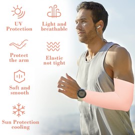 HOYDATE Arm Sleeves for Men Women, Size L - XL, UV Sun Protection Sleeve Ice Silk Compression Arm Cover,Cooling Sports Sleeve (1Pair: Pink)