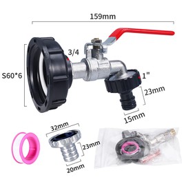 Bikasun IBC Outlet Tap, 1000L Water Tank Tap Alloy Ball Valve with 3/4 Inch Connection IBC Adapter for Water Tank Tap, Rainwater Tank IBC Tank Accessories