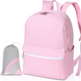 TRAILKICKER Backpack for School, Basic Bookbag 22L for Women Girls Teens Middle School College, Durable Lightweight School Backpack with Drawstring Bag, 15 inch Laptop Compartment, Pink