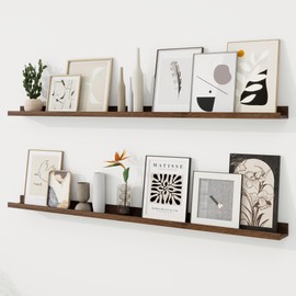 RICHFOCUS Picture Ledge Shelf, 55 inch Floating Shelves Set of 2, Wood Wall Shelves with Lip, Wall Decor Storage for Bedroom Living Room Bathroom Kitchen Nursery Photo Picture, Walnut