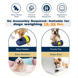 Dog Bully Stick Holder Safety Device And Interactive Treat Dispensing Toys Adjustable Indestructible Food Toy For Small/Medium/Large Aggressive Chewers Extra-Large Breeds Boredom Crate Puzzle Ball UV2