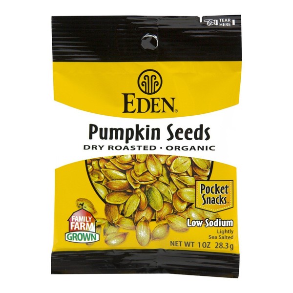 Eden Organic Pumpkin Seeds, Dry Roasted and Salted, Pocket Snacks, 1 Ounce (Pack of 12)