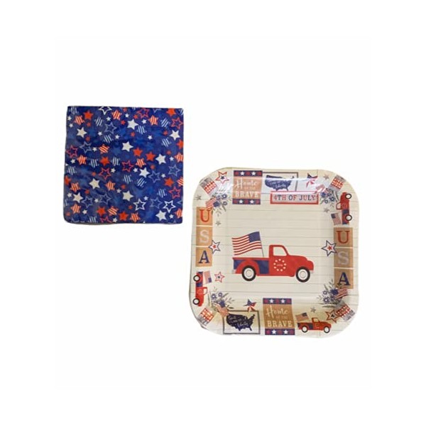 Greenbrier Patriotic Disposable Paper Table Set - Dinner Plates and Napkins - Set of 12