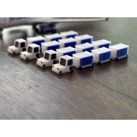 1:400 Model Airport Accessories - 16 Piece Baggage Cart & Tug Set (White / Blue)