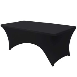 Time to Sparkle 8ft Stretch Spandex Table Cover for Rectangle Tables with Open Back - Universal Rectangular Fitted Tablecloth Protector for Wedding, Banquet and Party Black